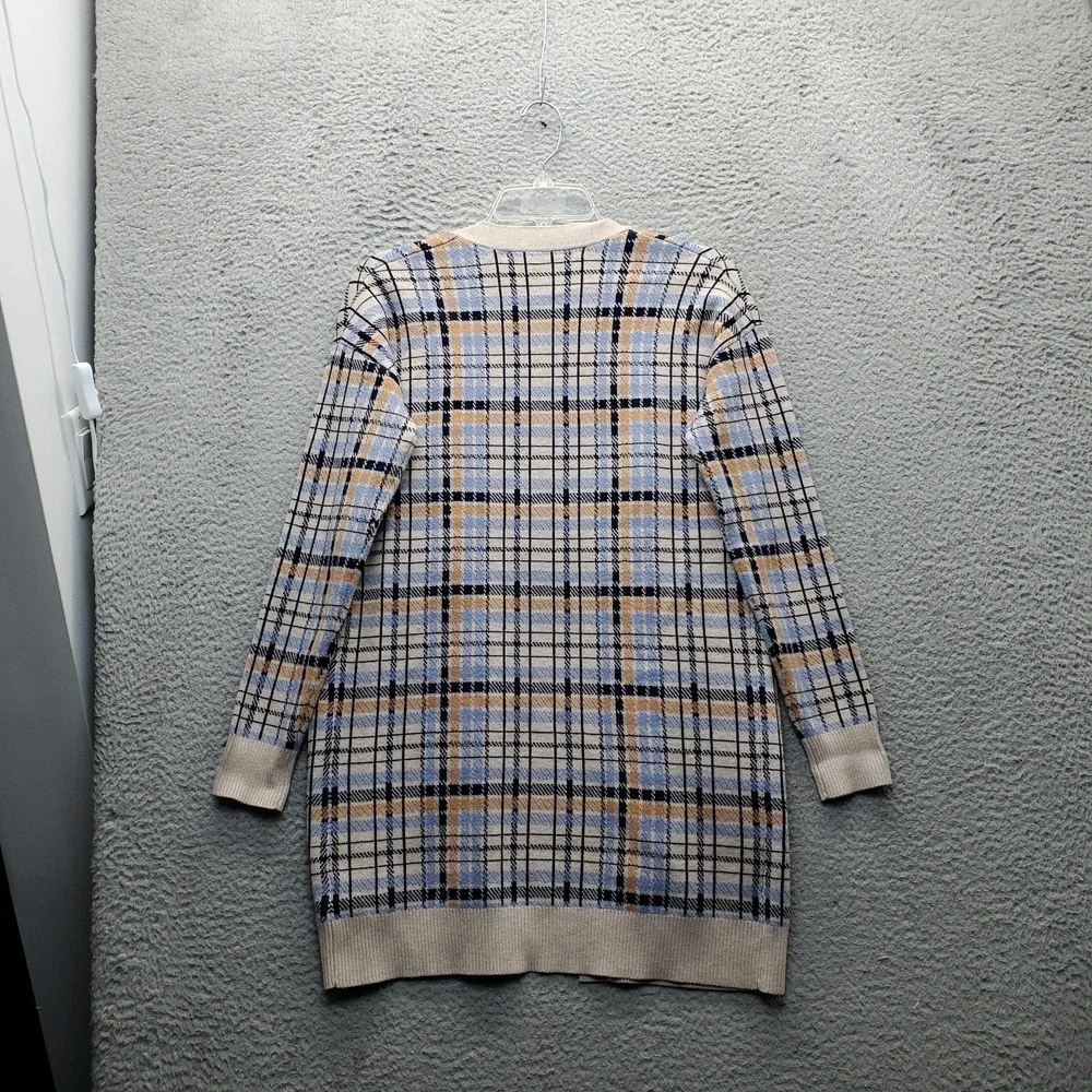 Max Studio Cardigan Sweater Womens XS Multi Plaid Knit Long Sleeve Open Front